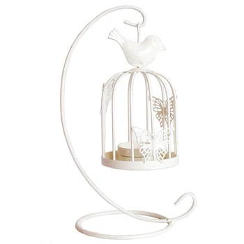 

For Tea Light Candle Holder Metal Romantic Rotating Party Wedding European Style Gift Ornament Bird Cage Shape Hanging