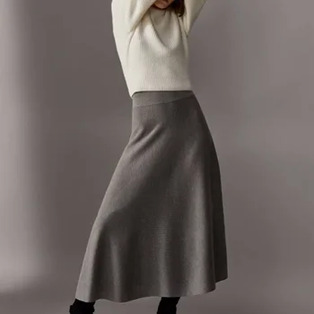 

MD Fashion Autumn Solid High Waist Skirt Women Thick Sweater A-line Midi Knitted Skirts Ladies Elegant Umbrella Skirts Female