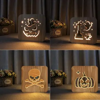 

Creative LED Wood Night Light Luminaria Fashion Lamp For Shop Restaurant Dining Room Halloween Decoration Home Bedroom Lamparas