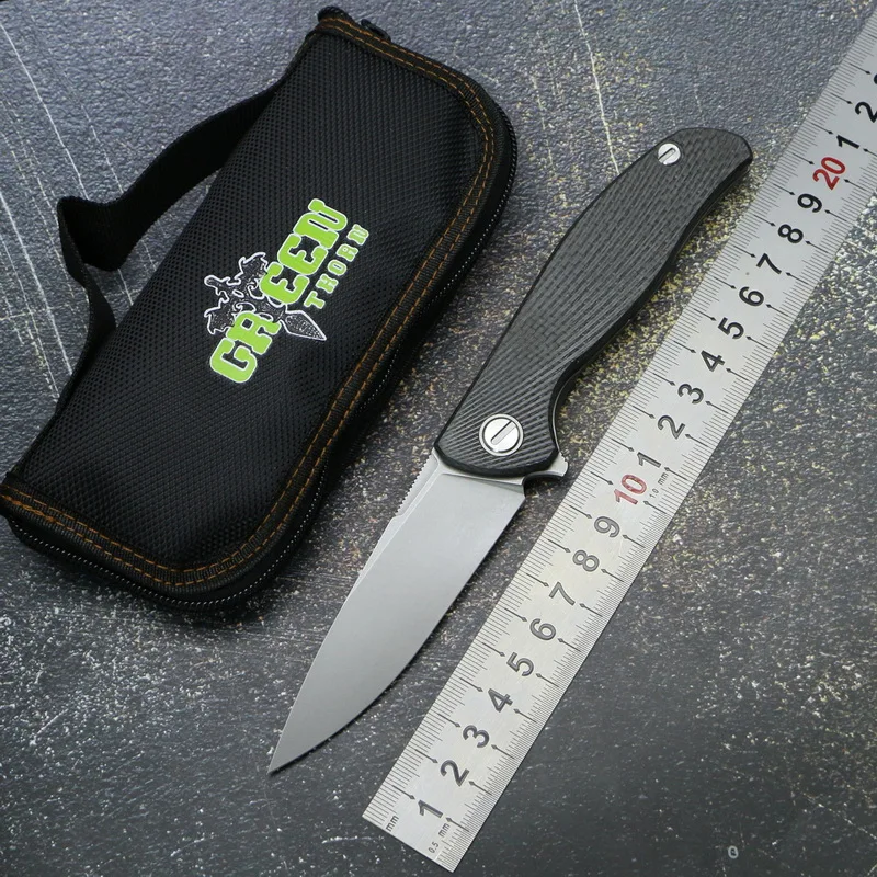

Green thorn hati D2 blade bearing titanium CF 3D handle 95 flip folding knife outdoor survival camping hunting knives EDC tools