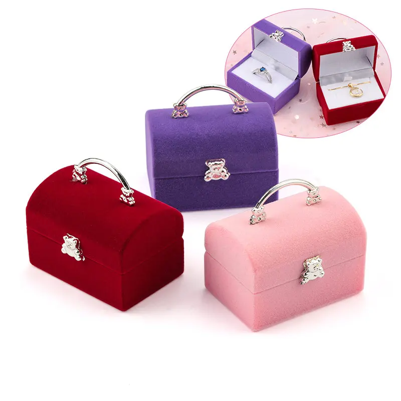 1 Piece Small Jewelry Box Velvet wedding Ring box Necklace Display Cute Bear Gift Container Case for Packaging | Украшения и