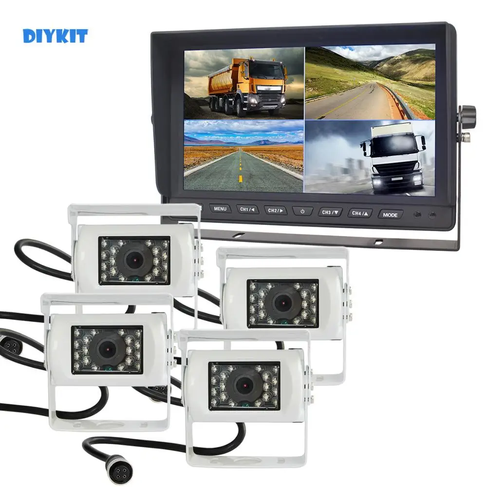 DIYKIT 4CH 10.1" 4 Split QUAD Car Monitor + x CCD IR Night Vision Rear View LED Camera for Truck Bus Reversing | Автомобили и