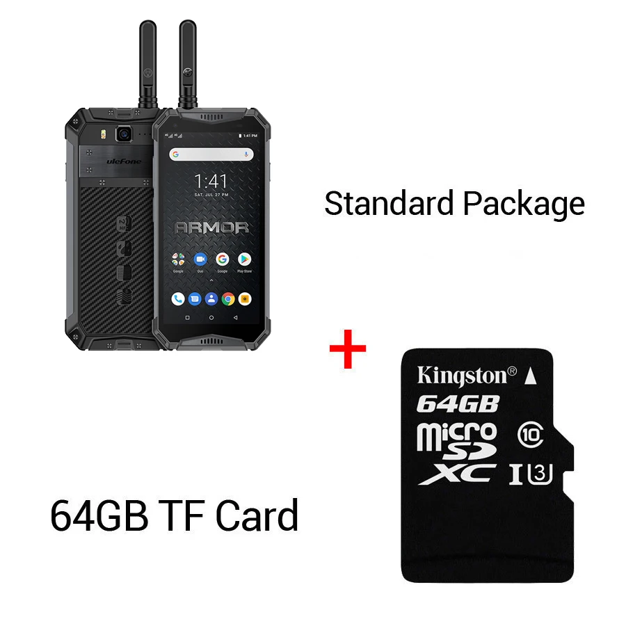Ulefone Armor 3WT 5," FHD+ Android 9,0 Helio P70 Octa Core 6 Гб 64 Гб смартфон рация 10300 мАч 4G OTG NFC мобильный телефон - Цвет: Black N 64GB Card
