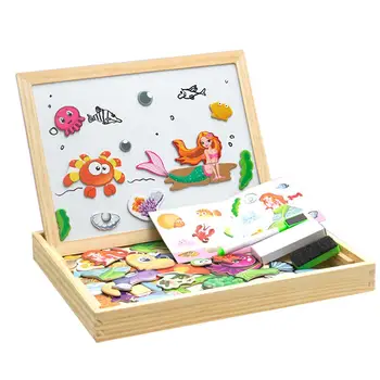 

Animal Wooden Toys Magnetic Easel Board Jigsaw 3D Puzzle Toy Box With Board For Children Draw Educational Learning Toy Kids Gift
