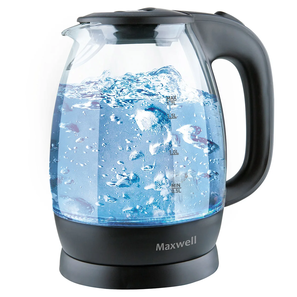 Чайник электрический Maxwell MW-1083 TR (Мощность 2200 Вт, объем 1.7 л, стеклянный корпус, подсветка, фильтр)