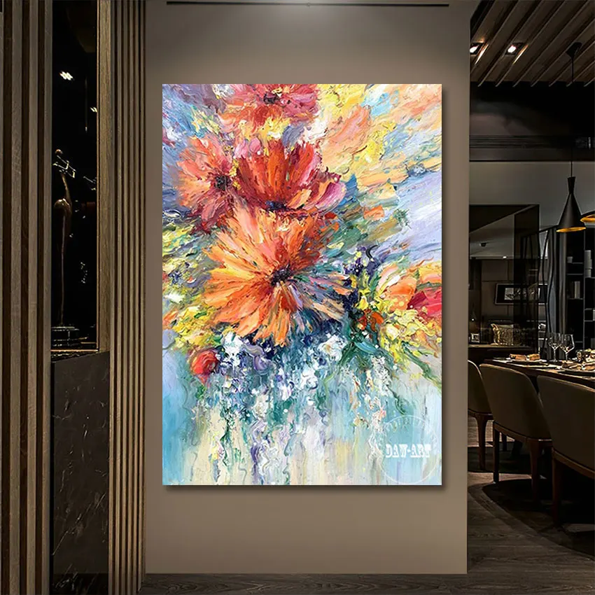 Оригинальная ручная роспись абстрактные цвета цветы искусство для дома