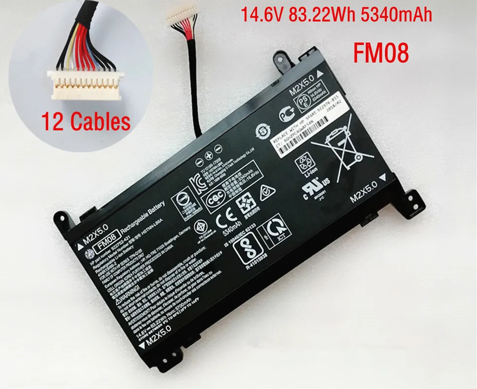 

14.6V 83.22Wh 5340mAh Genuine FM08 Laptop Battery for HP Omen 17-an014ng HSTNN-LB8A 922976-855 922752-421 12 Cables