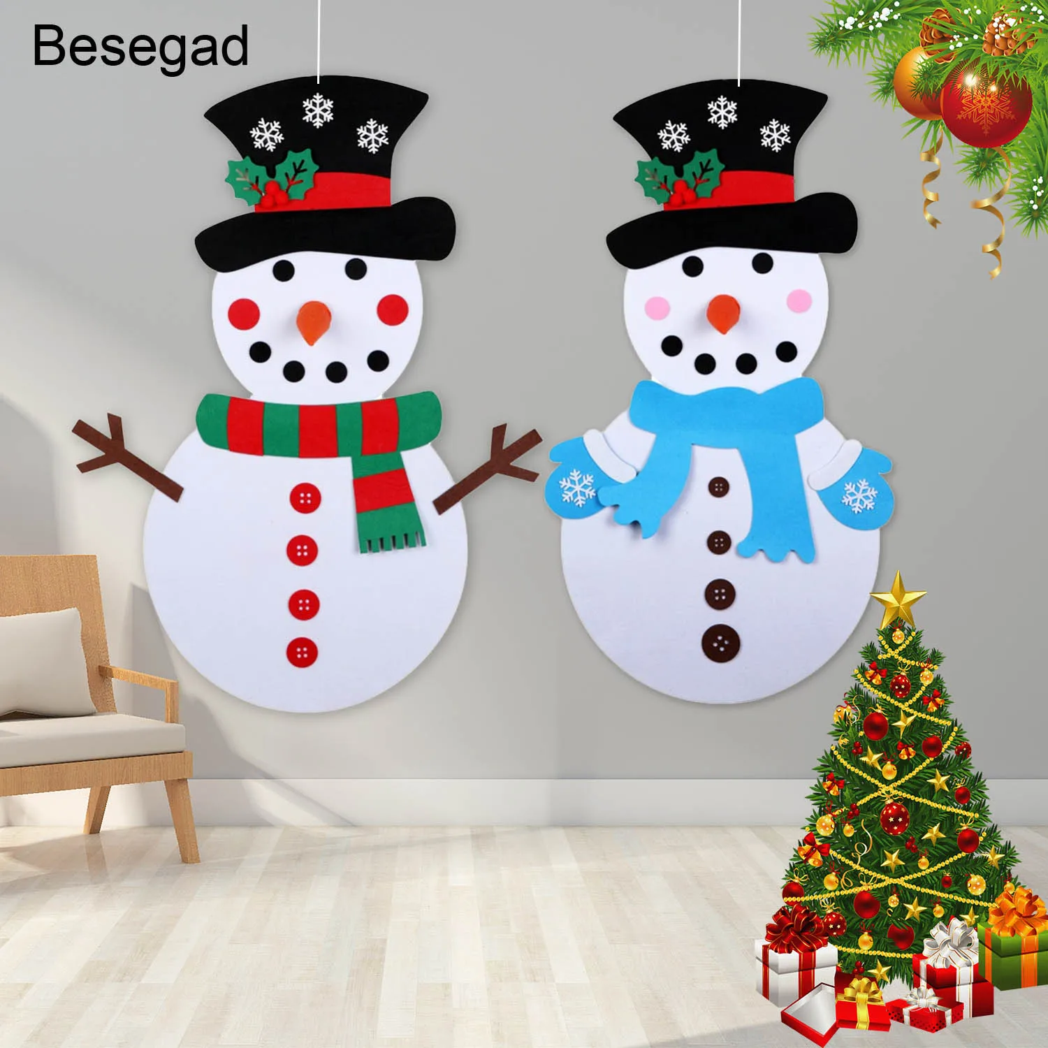 Besegad, детские 3D фетровые Висячие снеговики, рождественские подарки, рождественские украшения, Новогодние рождественские украшения для дома, игрушки