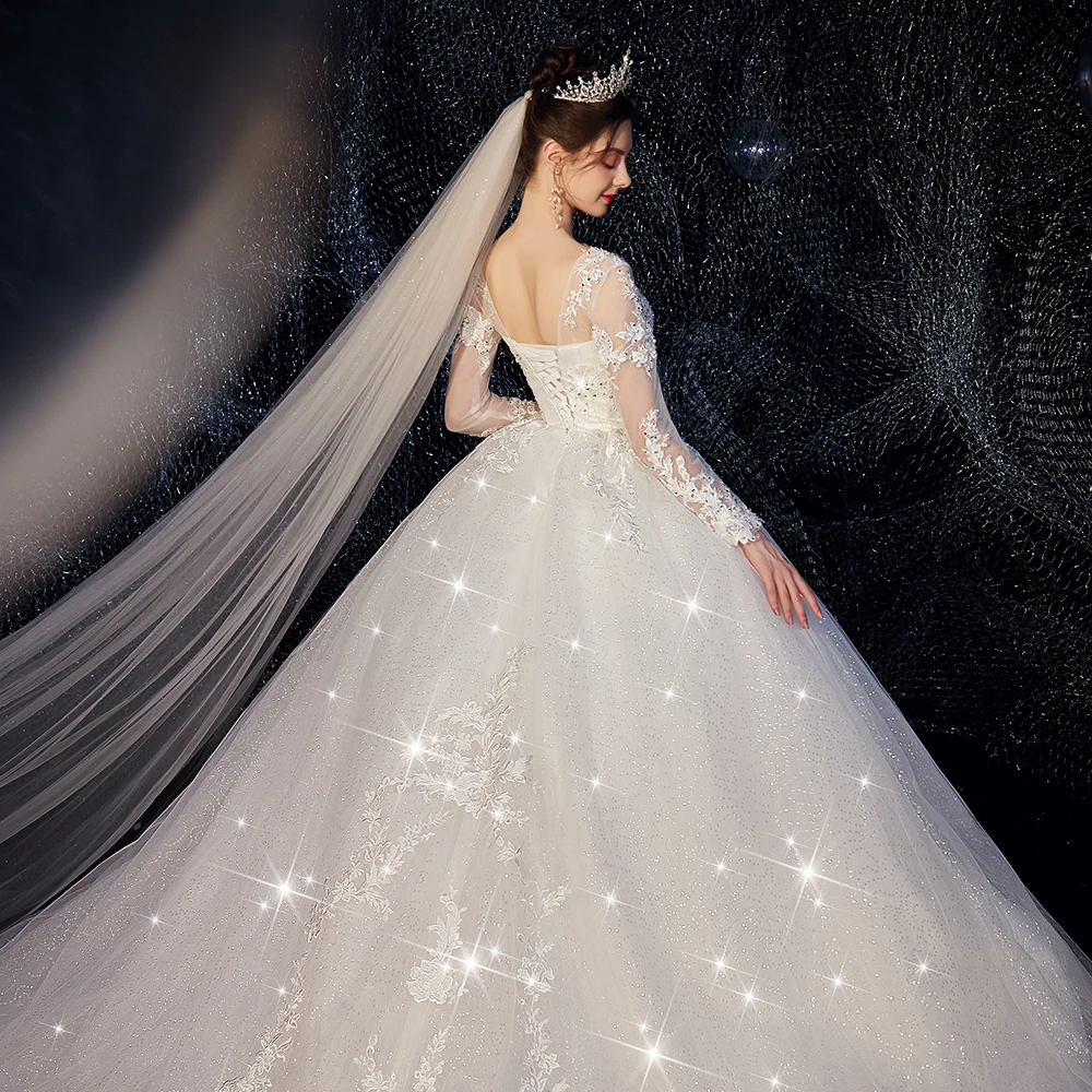 Fansmile Тюль Длинный поезд Vestido De Noiva Кружева Свадебные платья размера плюс Индивидуальные свадебные платья свадебное платье FSM-043T