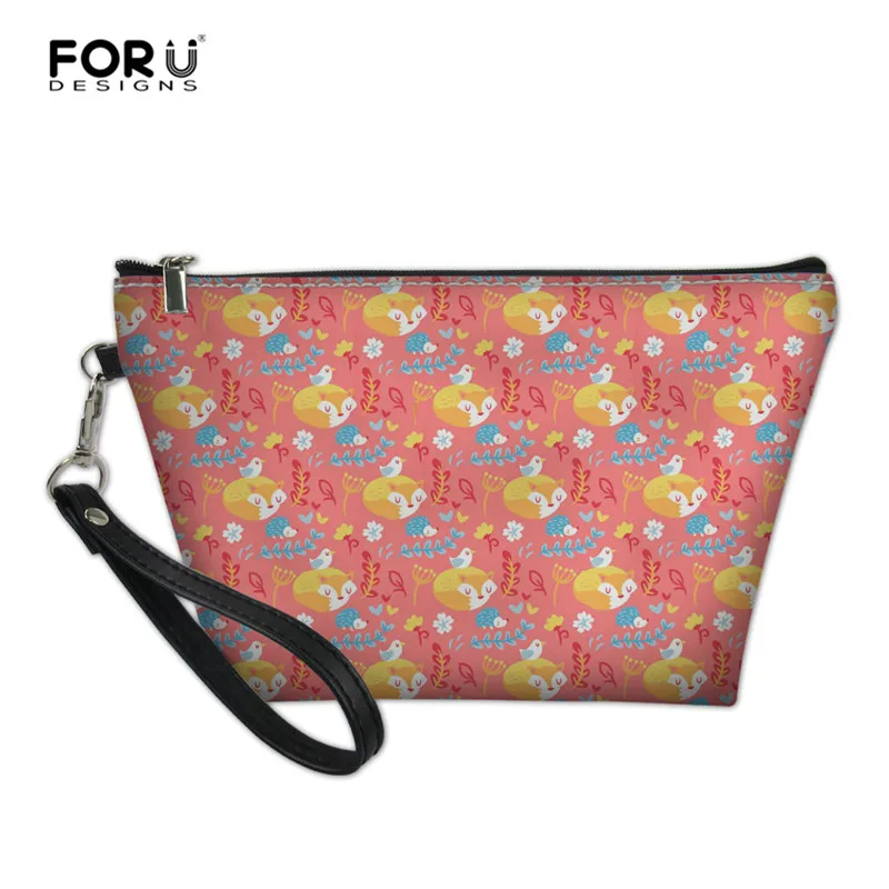 L5049Z8 FORUDESIGNS Floral Fox Print Women Makeup Bag PU Leather Small Cosmetic Case Zipper Travel Kit Organizer Pouch for Girls - Цвет: L5049Z8