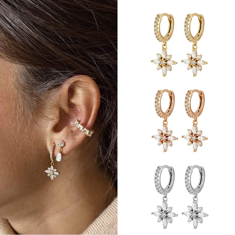 Silver Earrings Gold Color Cross Moon Star CZ Zircon Small Circle Huggie Hoop Earrings For Women Fine Jewelry hoop earrings cross earrings golden earrings ear loops jewelry