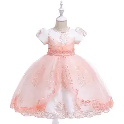 Торжественное платье с бусинами для девочек в европейском и американском стиле платье принцессы Плиссированное кружевное платье с