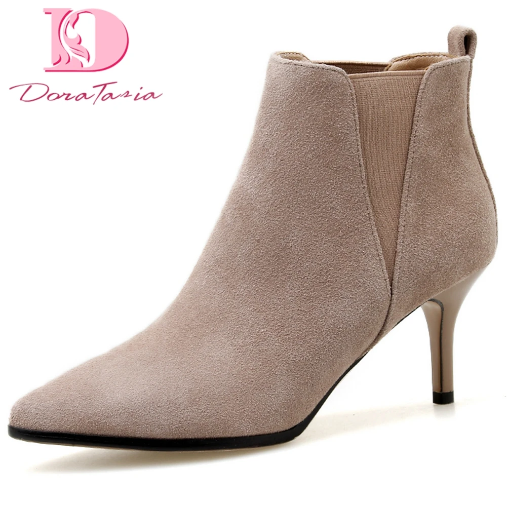 

Doratasia New Arrivals Hot Sale 2020 Cow Suede High Heels Ankle Boots Woman Shoes Slip On Concise Shoes Women Boots Female