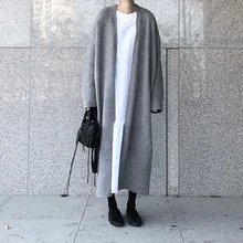 Зимняя свободная повседневная трикотажная ветровка осеннее длинное пальто для женщин ленивая стильная одежда оверсайз