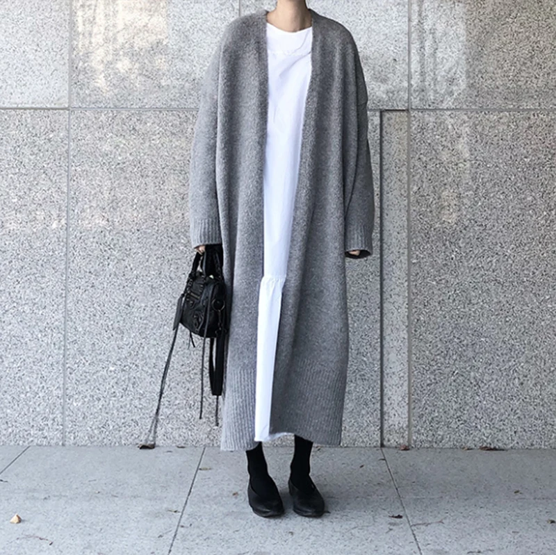 

Winter Loose Casual Knitted Windbreaker 2019 Fall Long Trench Coat for Women Lazy Style Clothes Oversize
