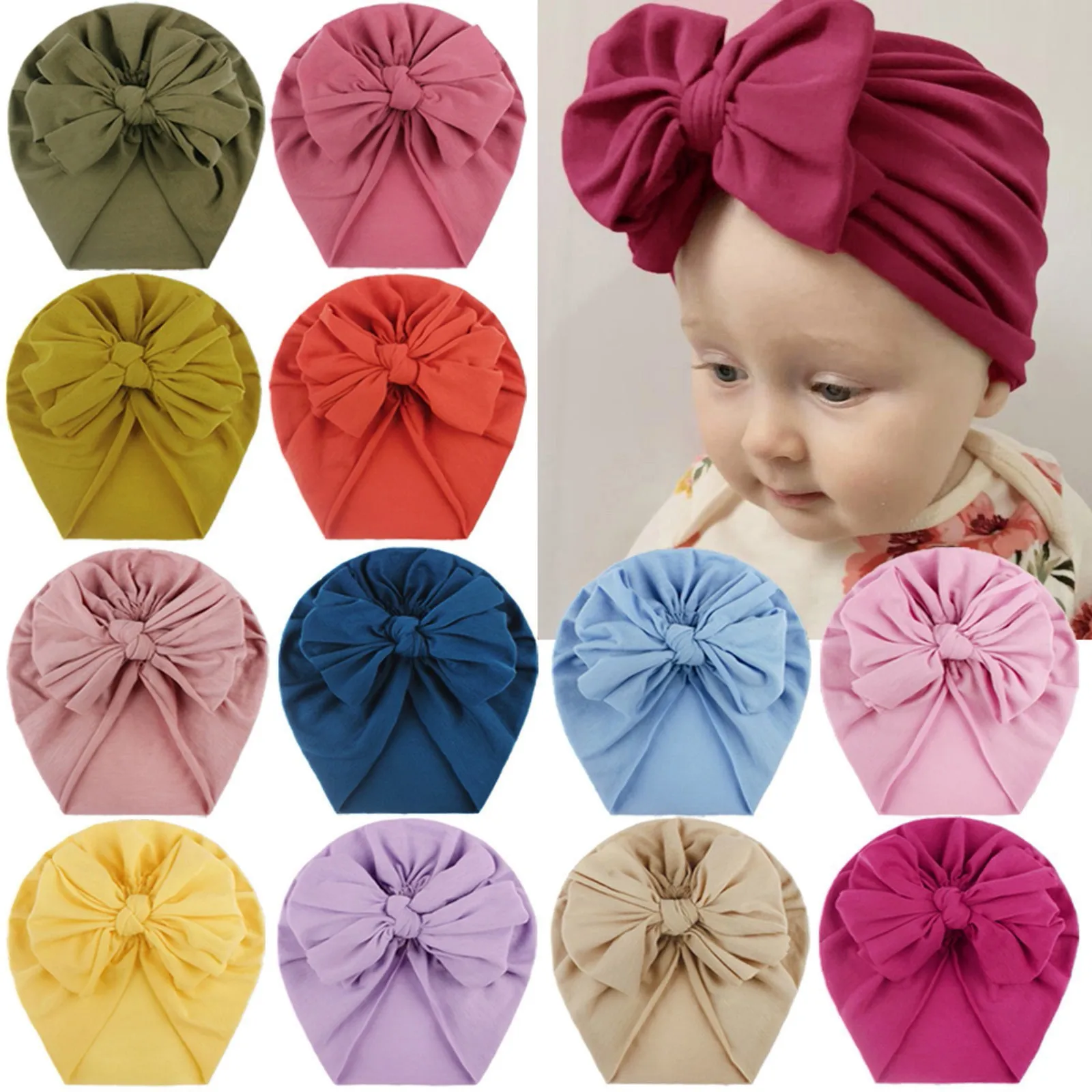 Girls Head Wrap Baby Turban Headband Pink,White Pink UK Stock Grey Or White 
