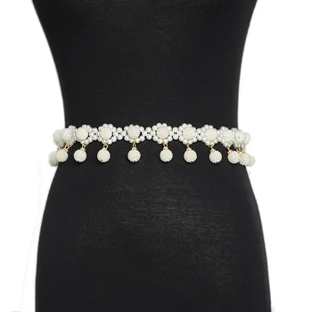 

Pearls chain belt for woman beaded Pearls belts for dresses pearl belts for ladies girls sash belt plain bridal belt