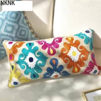 

Home Decor Cushion Cover Embroidery Colorful Floral Ethnic Tassels Boho Style Pillow Cover 30x60cm