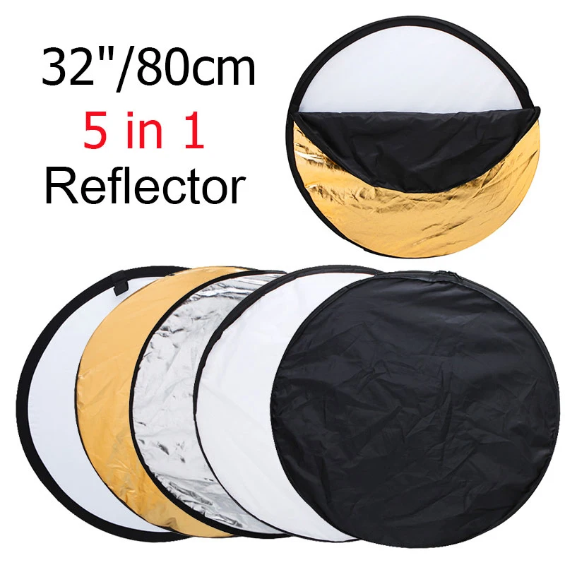 

32" 80cm 5 in 1 Collapsible Portable Light Reflector Diffuser Round Photo disc Multi Colors Reflector for Studio Photography