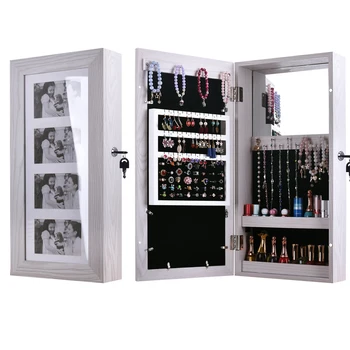 

Simple PVC Wood Grain Coating Photo Storage Damp-proof Jewelry Mirror Cabinet White Storage Holders
