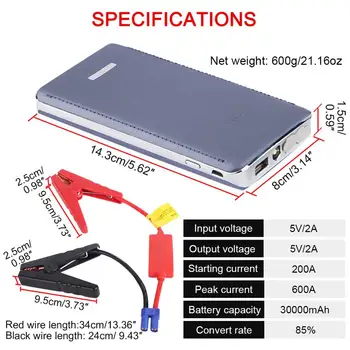 

2020 New 30000mAh Portable Emergency Start Power Supply Car Jump Starter Pack Booster LED Charger Battery Mobile Power Supply