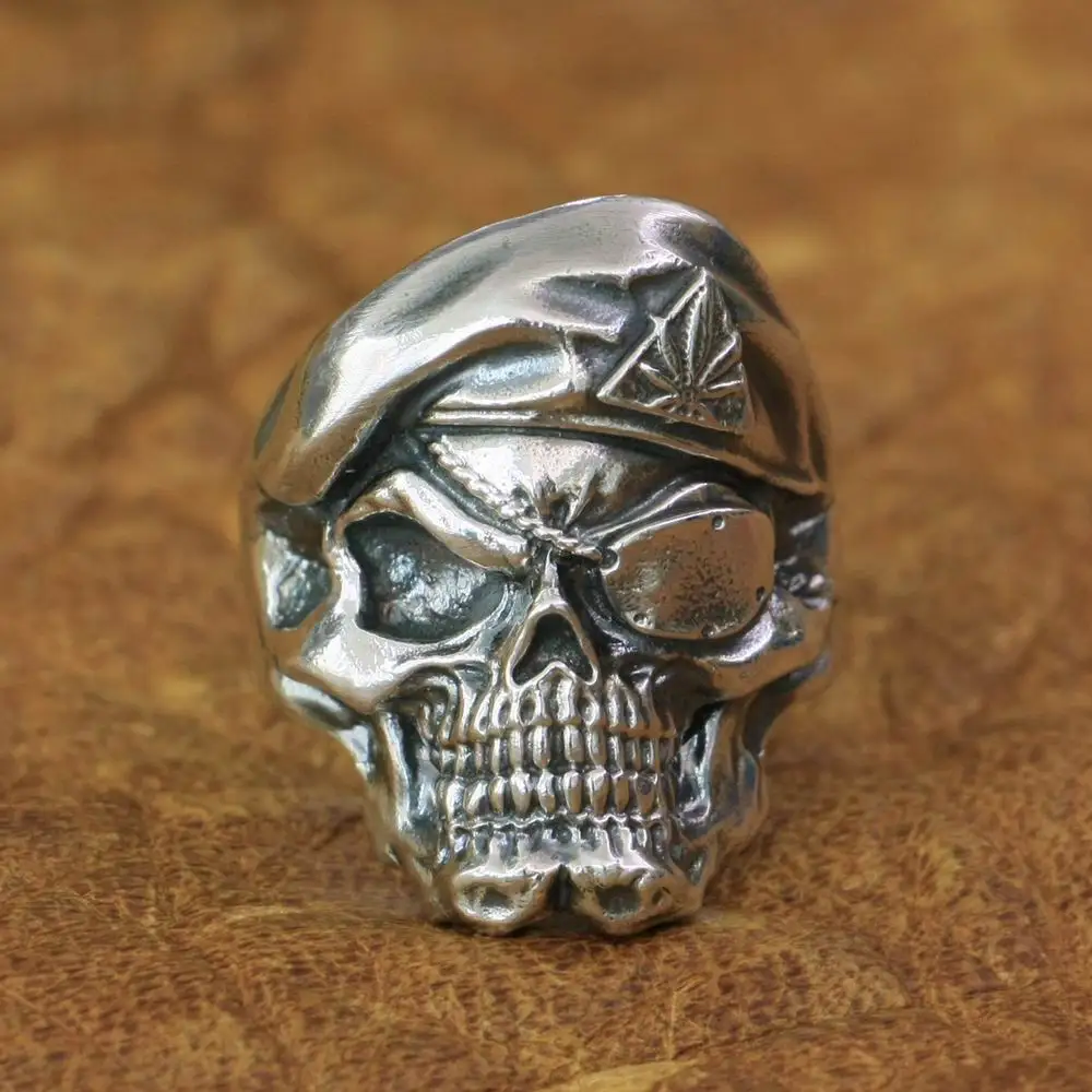 925 Sterling Silver Pirate Skull Ring Mens Biker Rock Punk Ring TA174