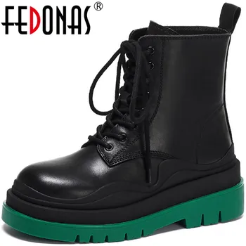 

FEDONAS Fashion Round Toe Shoes Woman Genuine Leather Chunky Platform Heels Women Ankle Boots Cross Tied Party Wedding Boots