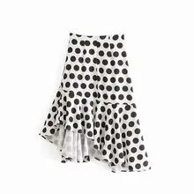 Женская юбка-труба в горошек с высокой талией и разрезом, повседневные женские юбки до середины икры