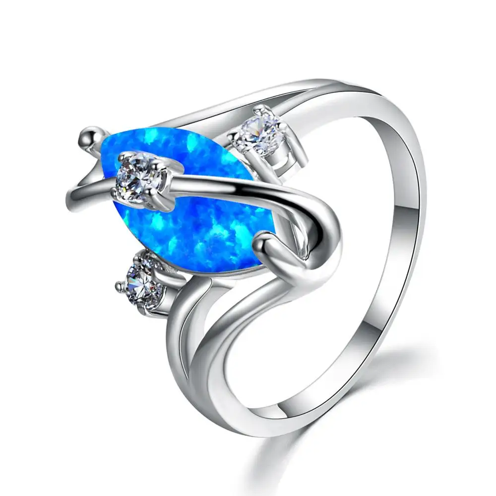 Bague Ringen Oval Blue 925 Sterling Silver Ring Opal Ring With 10mm Gemstone Engagement Rings For Women Fine Jewelry Size 5-12 - Цвет камня: blue