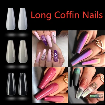 

Lamemoria 2020 New100/500/600pcs Professional Fake Nails Long Ballerina Half French Acrylic Nail Tips 10 Size Press on Nails