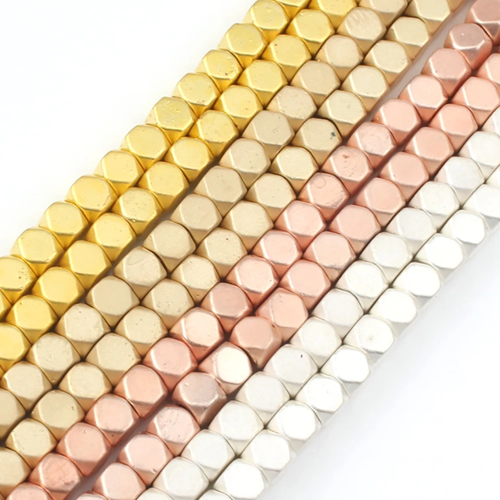 

Wholesale Matte Gold Silver Color Faceted Cube Shape 3mm Hematite Beads Loose Stone Beads for Jewelry Making DIY Bracelet 15inch