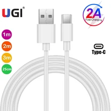 Ugi 2a carregamento rápido cabo de carga tipo c usb c para samsung huawei xiaomi redmi htc sincronização de dados cabo de transferência 1m/2m/3m pvc branco