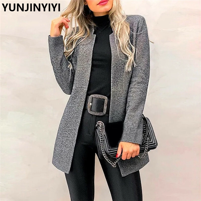 

2019Fashion Solid Color Blazer Women Long Sleeve Autumn Winter Suit Coat Jacket Office Lady Business Cardigan Blazers Female