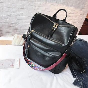 

ANAWISHARE Women Leather Backpacks Large School Bags For Teenagers Girls Laptop Bookbag Black School Backpacks Mochila Feminina