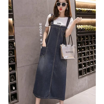 

Denim Dress 2020 Summer Sweet Style Strap Jeans Dress Women Preppy Suspender Denim Sundress Denim Overall Dress BB132