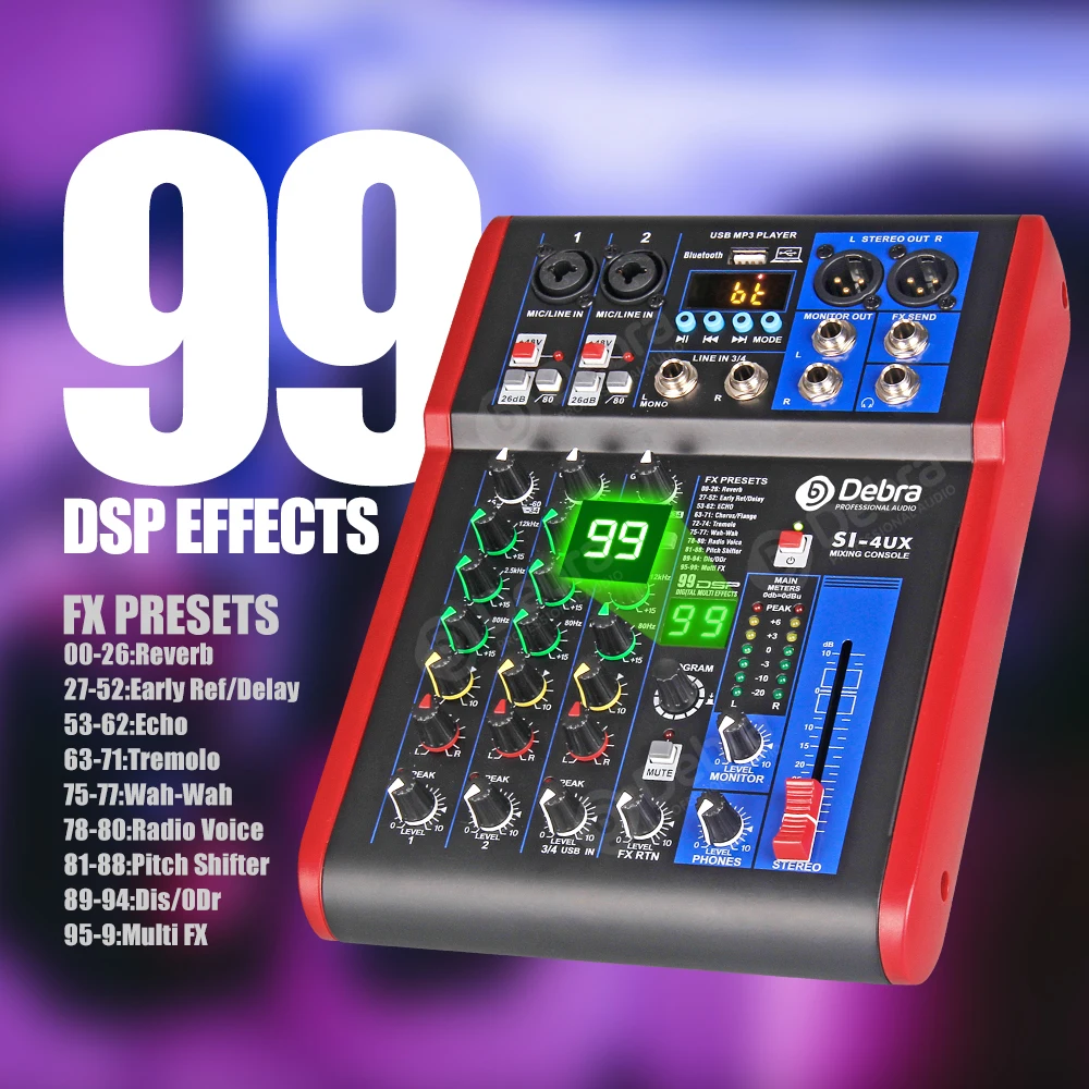 Чистый звук! Дебра аудио Pro 4 канала USB миксер с 99 DSP цифровой эффекты реверберации