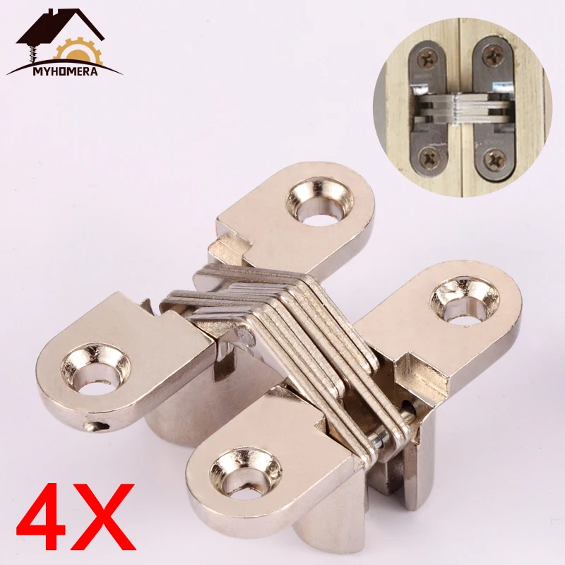 

Myhomera 4Pcs Hidden Hinges 12x42MM Invisible Concealed Barrel Cross Door Hinge Bearing Wooden Box For Folding Window Furniture