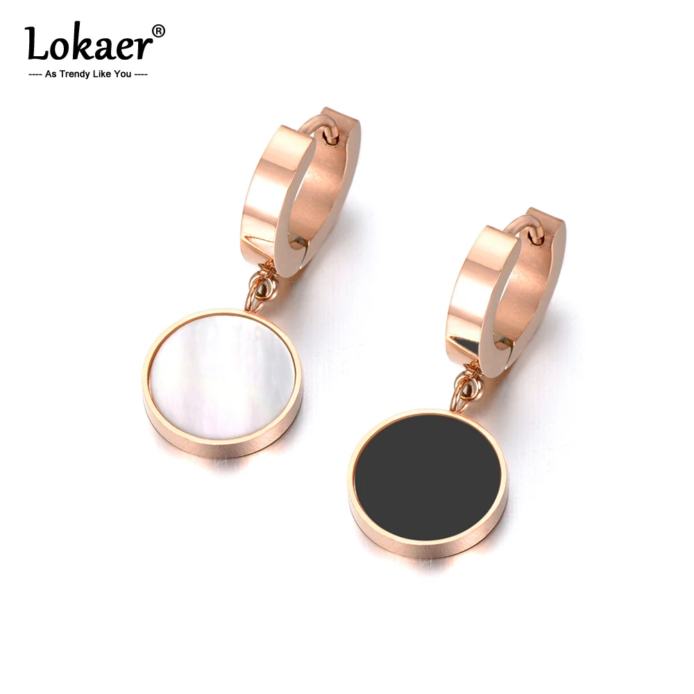 Lokaer белый корпус и черные акриловые 2 цвета серьги 316L ювелирные изделия из