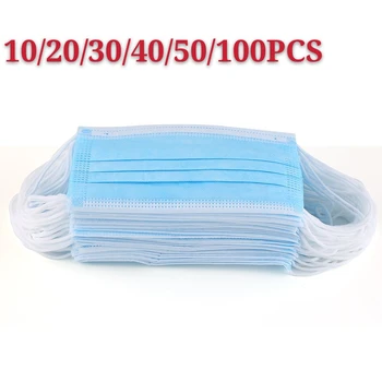 

In stock Disposable Masks 10/50pcs Mouth Mask 3-Ply Nonwoven Elastic Earloop Salon Mouth Face Mask HOT