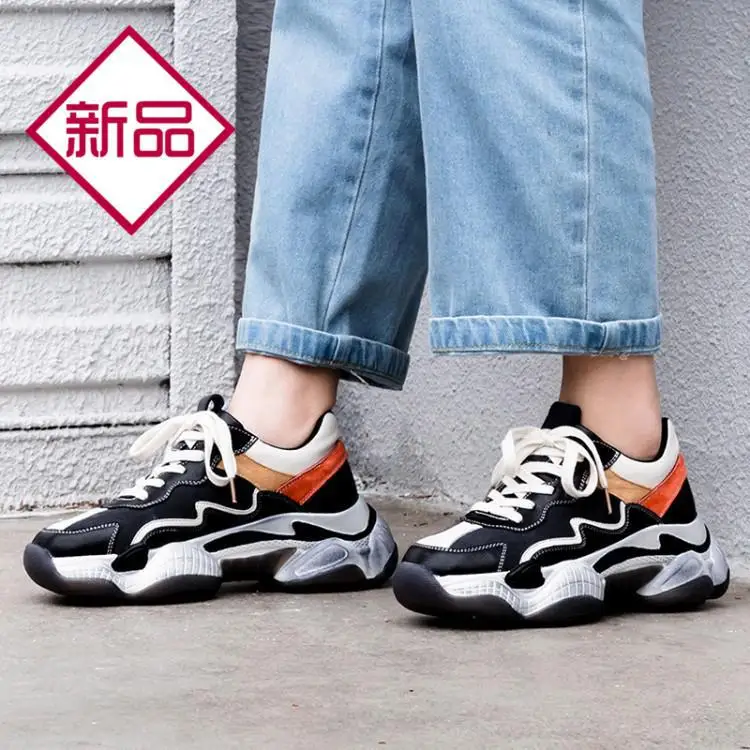 

2019 Spring And Autumn round-Toe Lace-up Thick Bottomed Mixed Colors Casual Sports Shoes Single Shoes Wisdom Smoked Shoes Lace-u