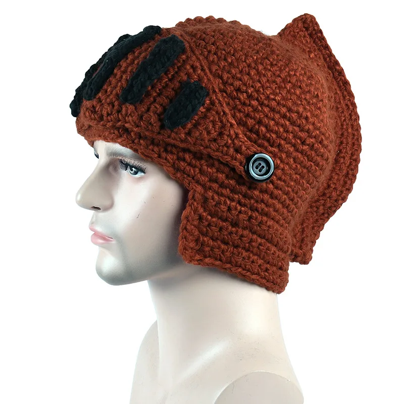Creative Roman Hat Winter Beanie For Men Warm Mask Knight Helmet Knitted Cap Handmade Gladiator Masks Hats Christmas Gift