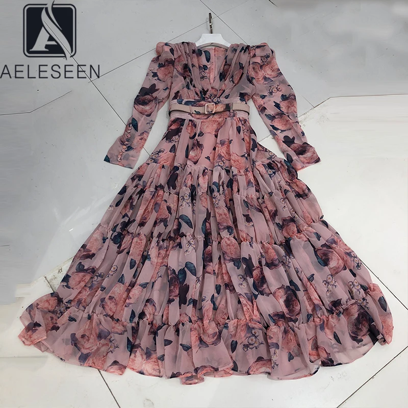 AELESEEN Runway Fashion Autumn Women Dress Full