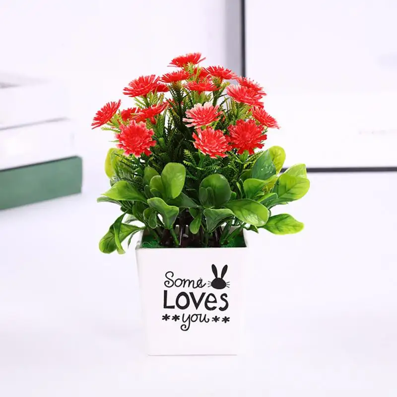 

Gift Party Wedding Plastic Artificial Flower Potted Chrysanthemum Long Lasting Mini Bonsai Garden Table Indoor Home Decor