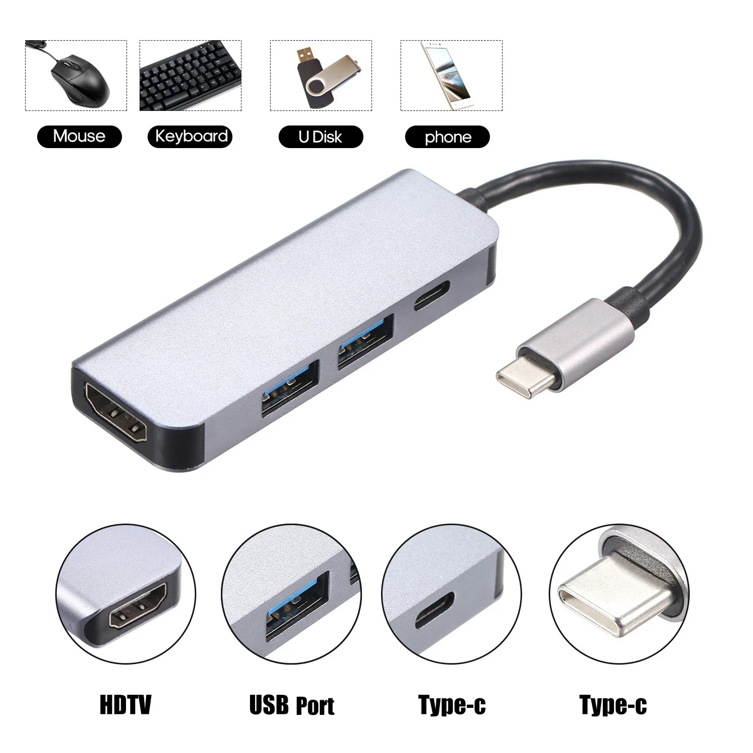 4 в 1 type-C Mobile Pro Hub адаптер usb type-C PD Зарядка 4K HDTV выход двойной USB 3,0 порты для samsung huawei MacBook