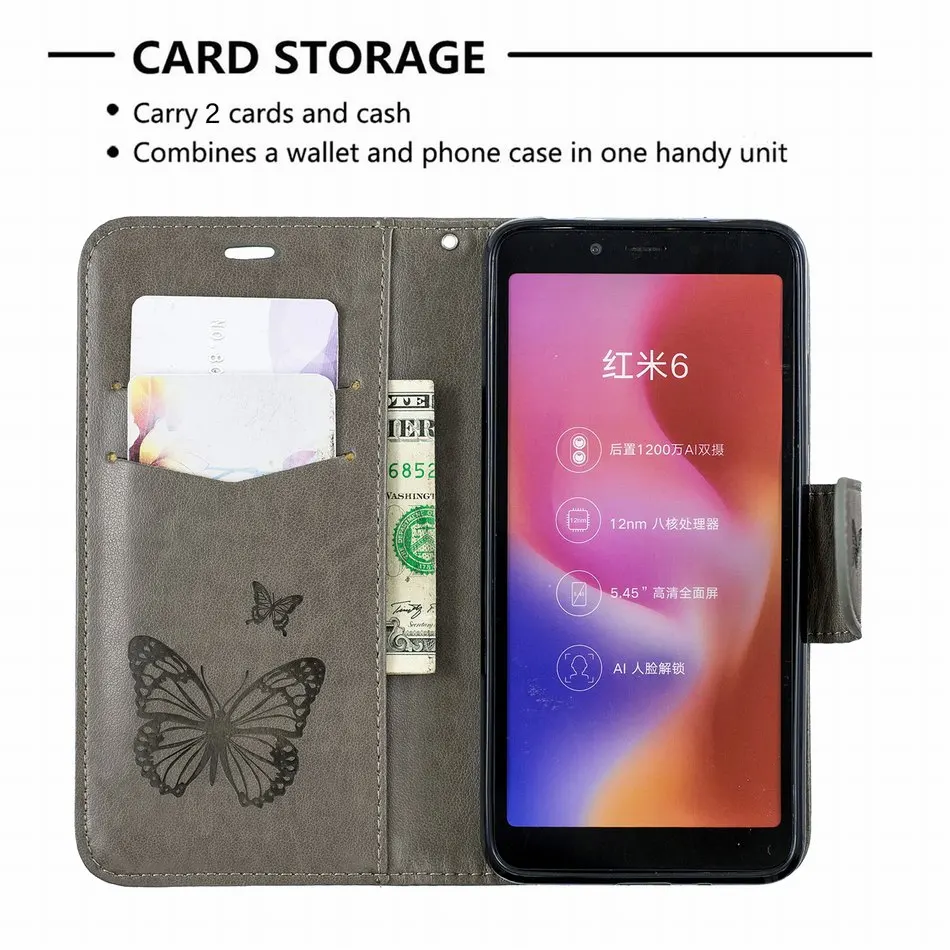Чехол бумажник с подставкой бабочкой для Xiaomi 9 SE 9SE чехлы Redmi K20 7A 6A 6 Pro Note 7 Сумки из