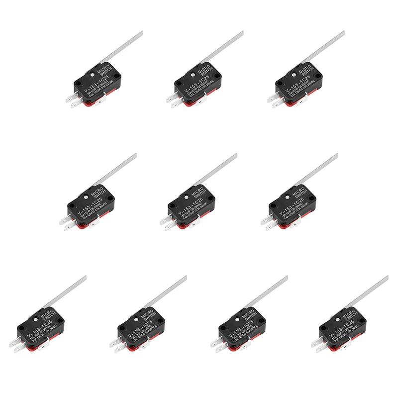 10pcs V 153 1C25 Limit Micro Switch Long Straight Hinge Lever Type SPDT Parts 