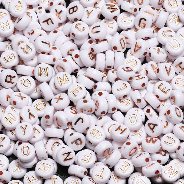 7mm White And Gold Mixed Letter Acrylic Beads Round Flat Alphabet Loose Beads For Jewelry Making Handmade Diy Bracelet Necklace B08131 7mm