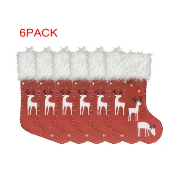 

6PCS Christmas Stockings Cute Reindeer Print Large Hanging Stockings with Faux Fur Cuff for Home Décor Gift Holder