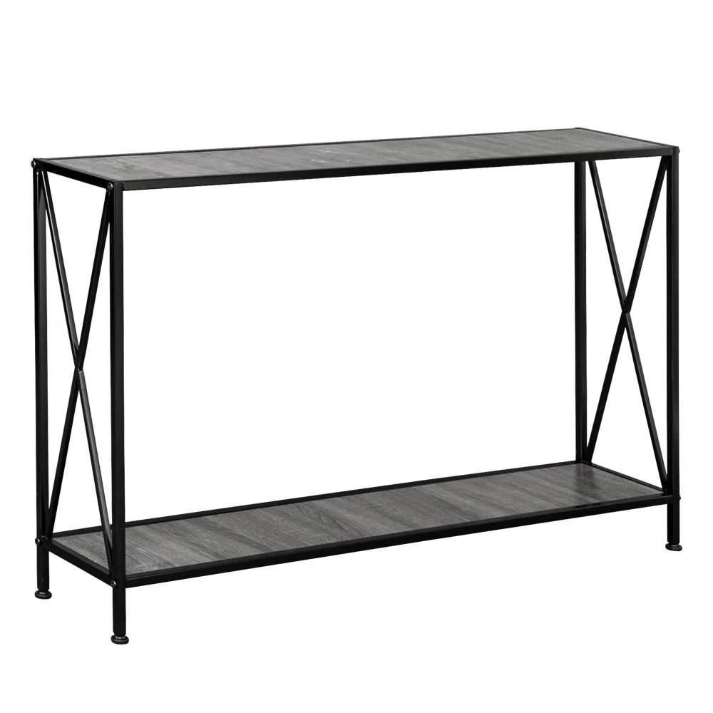 

Artisasset Grey MDF Countertop Black Wrought Iron Base 2 Layers Forked Console Table Side Table Entry Table for Home