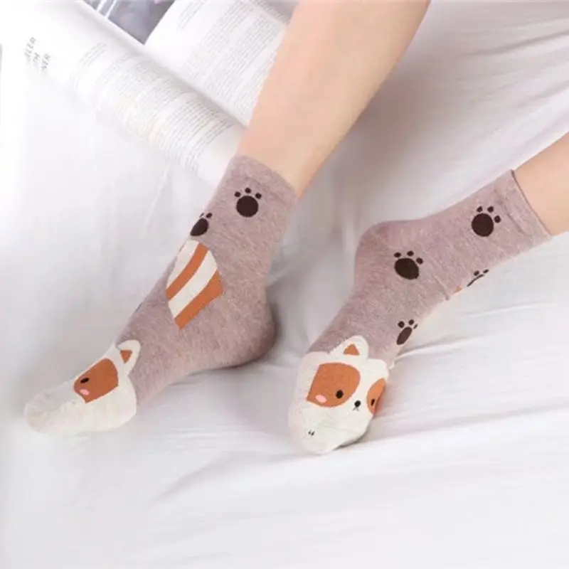 Короткие хлопковые цветные носки до щиколотки с принтом кота/лисы/собаки для женщин и девочек